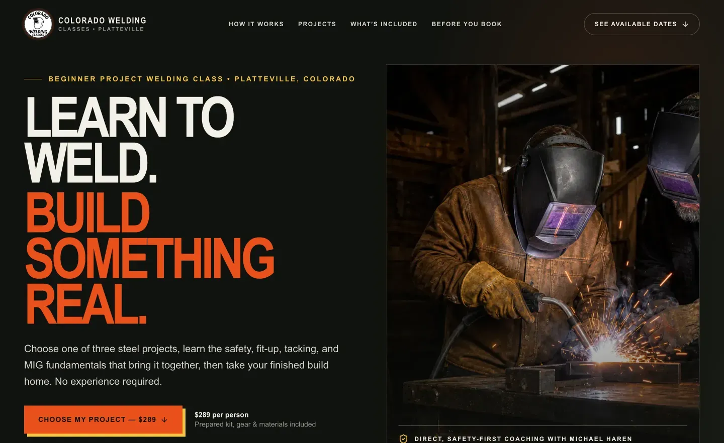 Colorado Welding Classes website homepage